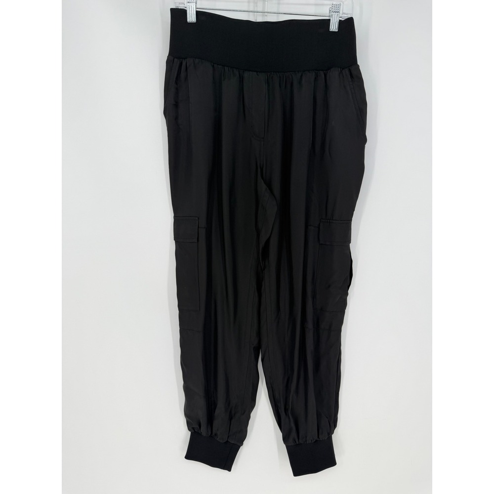 Cinq a Sept Cargo Jogger Women Large Black Tous Les Jours Silky Streetwear Pants